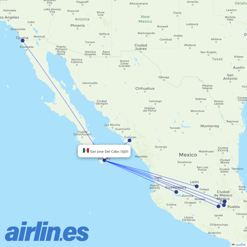 Volaris from Los Cabos International destination map