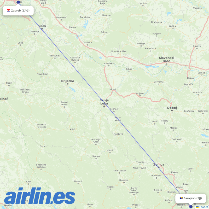 Croatia Airlines from Sarajevo destination map