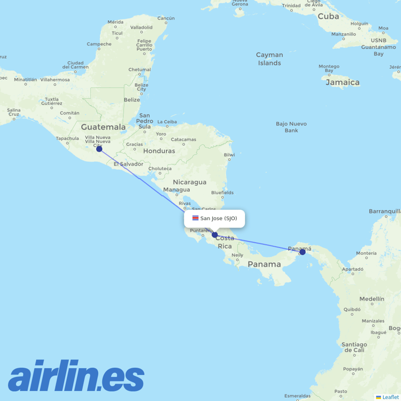 Copa Airlines from Juan Santamaria International destination map