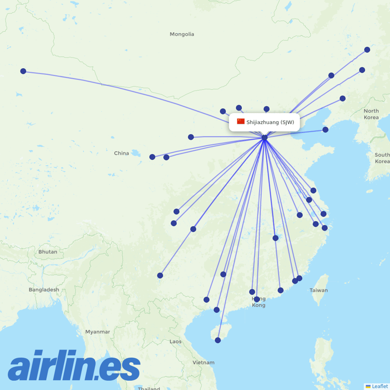 Spring Airlines from Shijiazhuang Daguocun International Airport destination map