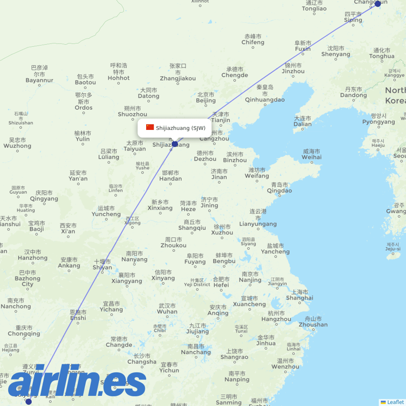 Chengdu Airlines from Shijiazhuang Daguocun International Airport destination map