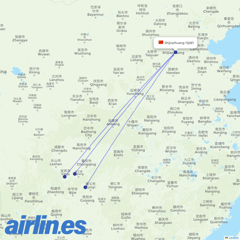 Colorful GuiZhou Airlines from Shijiazhuang Daguocun International Airport destination map