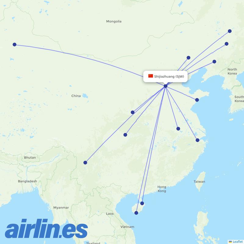 Beijing Capital Airlines from Shijiazhuang Daguocun International Airport destination map