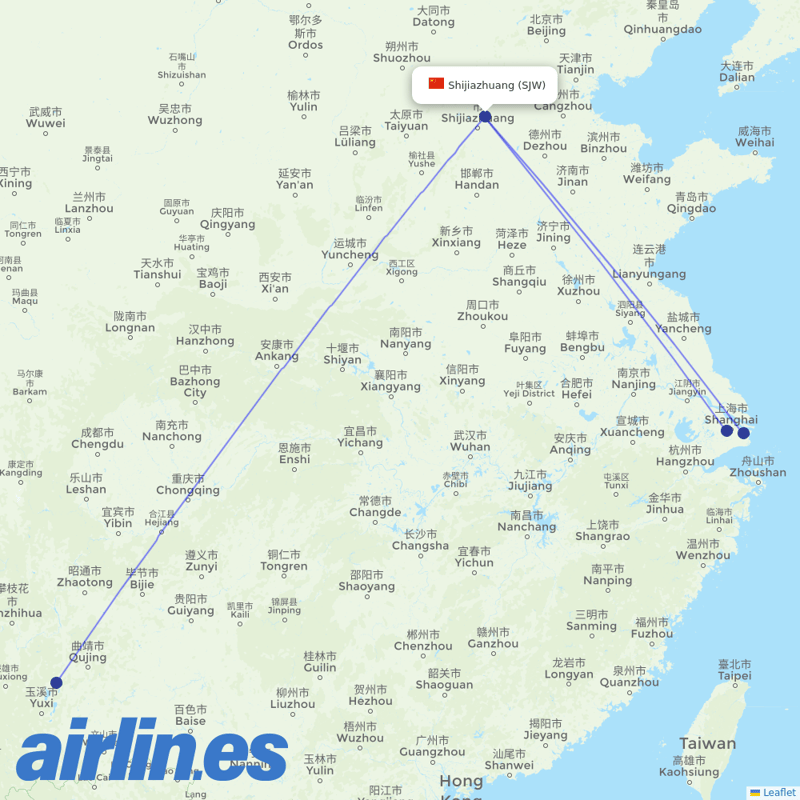 China Eastern Airlines from Shijiazhuang Daguocun International Airport destination map