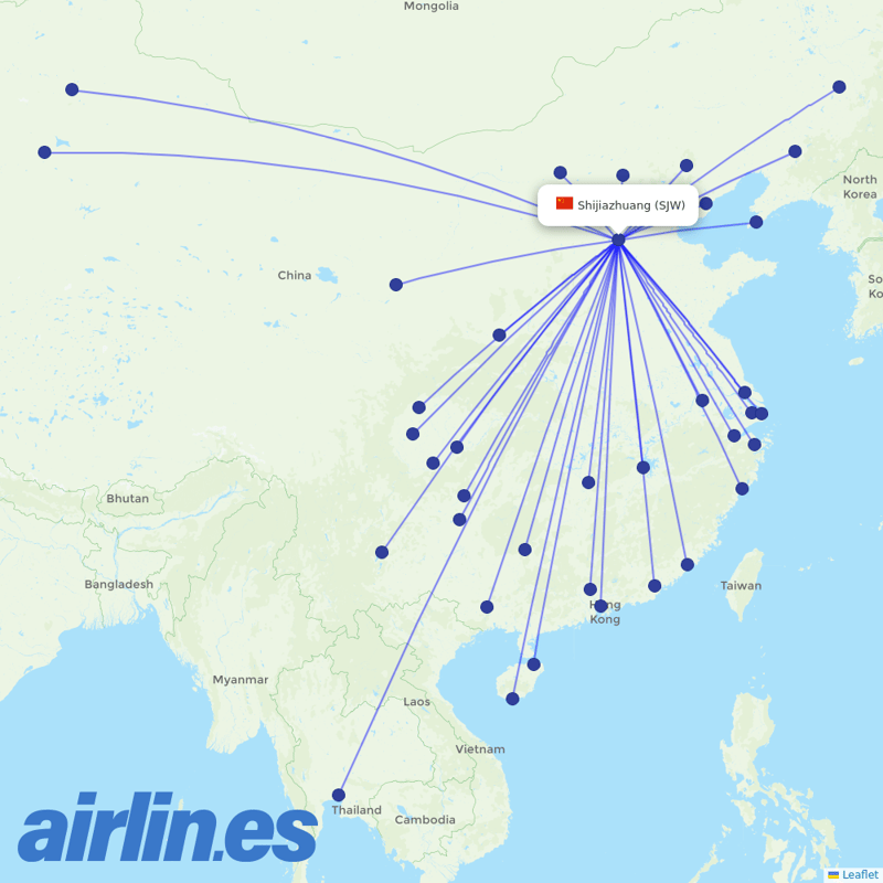 Hebei Airlines from Shijiazhuang Daguocun International Airport destination map