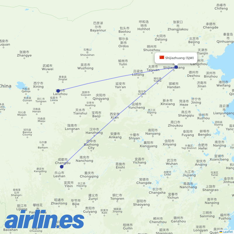 Tibet Airlines from Shijiazhuang Daguocun International Airport destination map