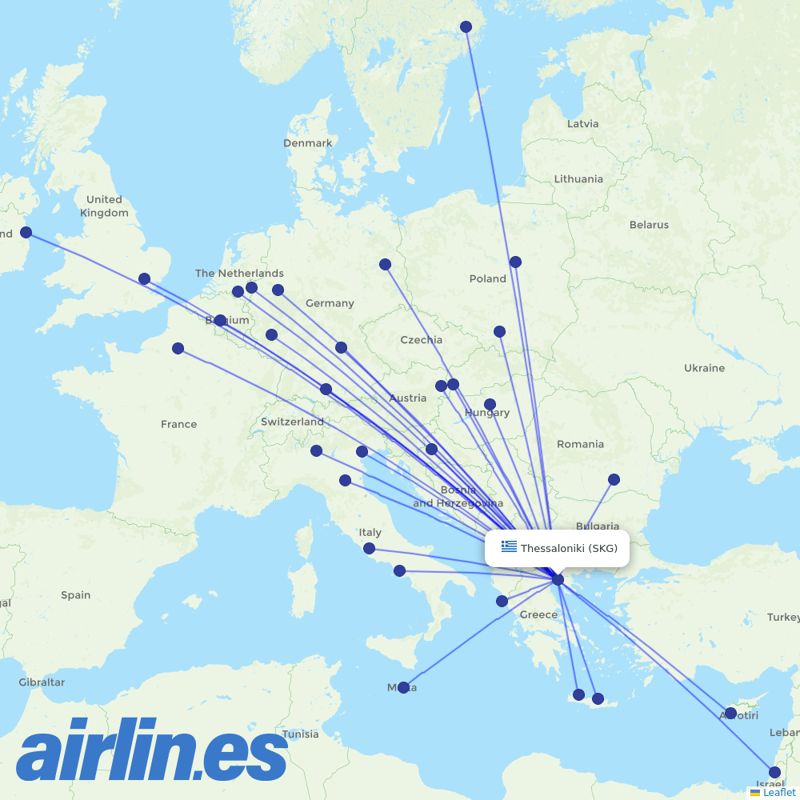Ryanair from Thessaloniki Airport destination map