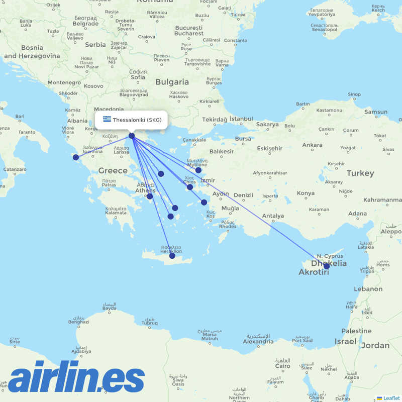 Sky Express from Thessaloniki Airport destination map
