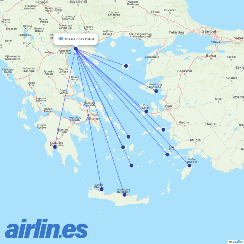 Olympic Air from Thessaloniki Airport destination map