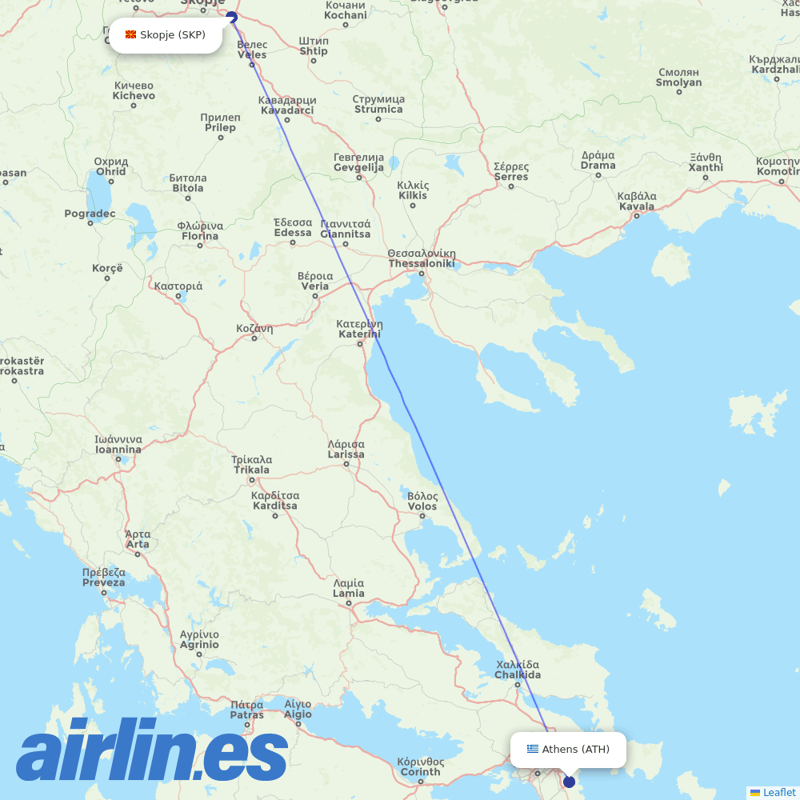 Aegean Airlines from Skopje destination map