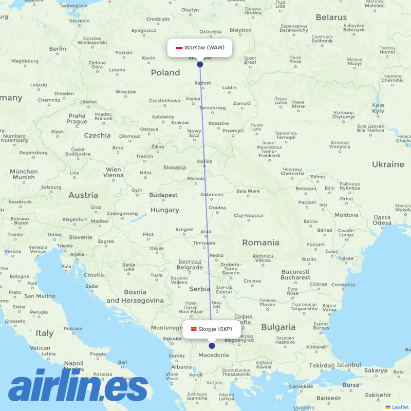 LOT - Polish Airlines from Skopje destination map