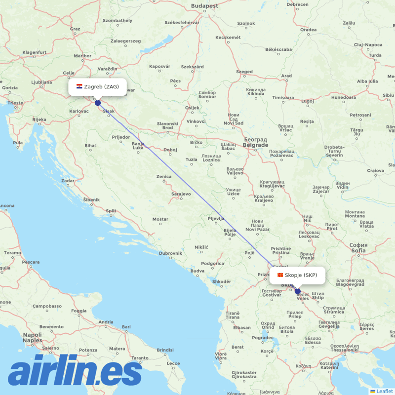 Croatia Airlines from Skopje destination map