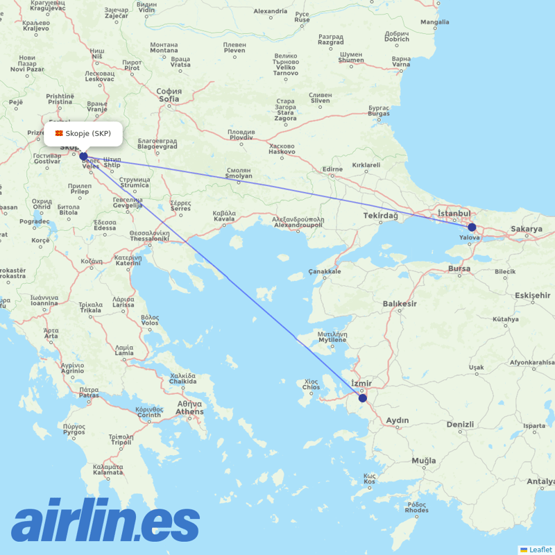 Pegasus from Skopje destination map