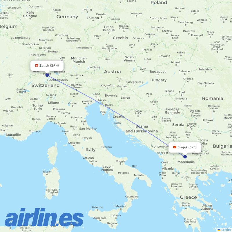Edelweiss Air from Skopje destination map
