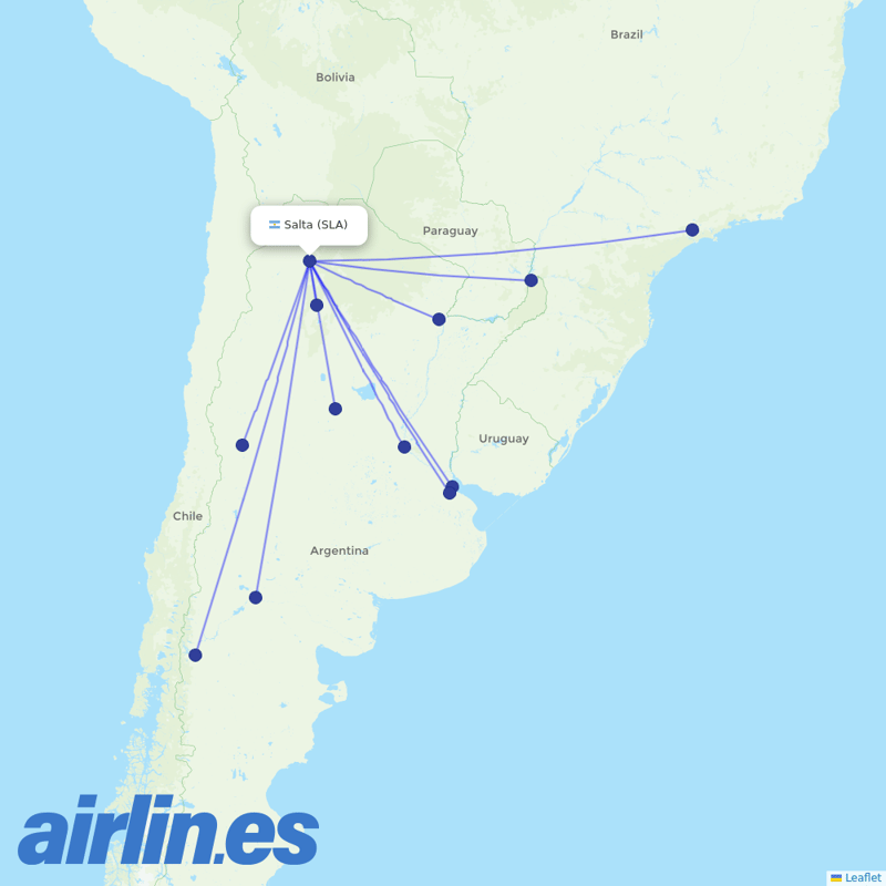 Aerolineas Argentinas from Salta destination map