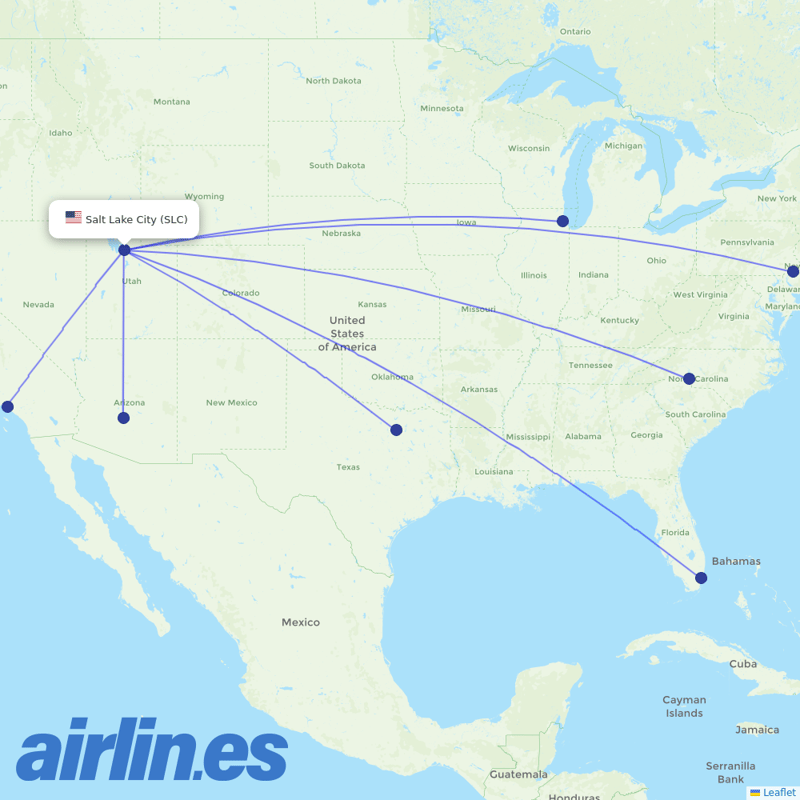 American Airlines from Salt Lake City International destination map
