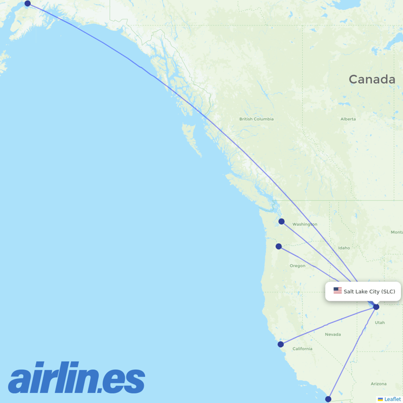 Alaska Airlines from Salt Lake City International destination map