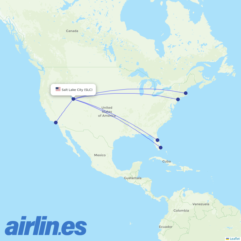 JetBlue Airways from Salt Lake City International destination map