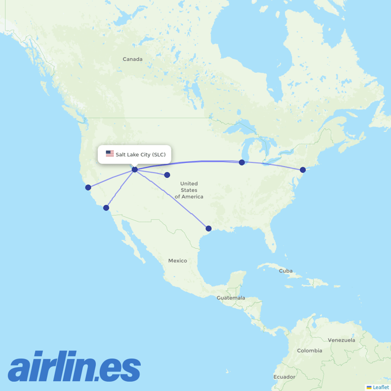 United Airlines from Salt Lake City International destination map