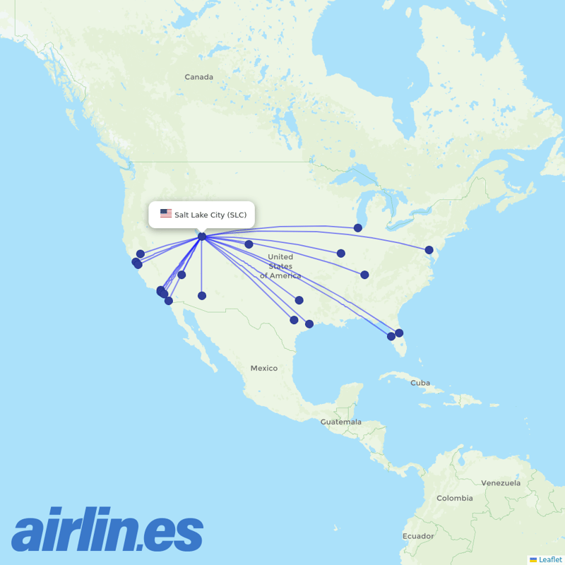 Southwest Airlines from Salt Lake City International destination map