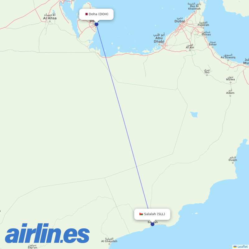 Qatar Airways from Salalah destination map