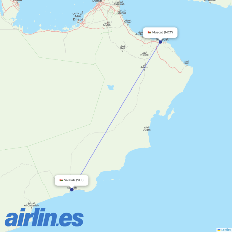 Oman Air from Salalah destination map