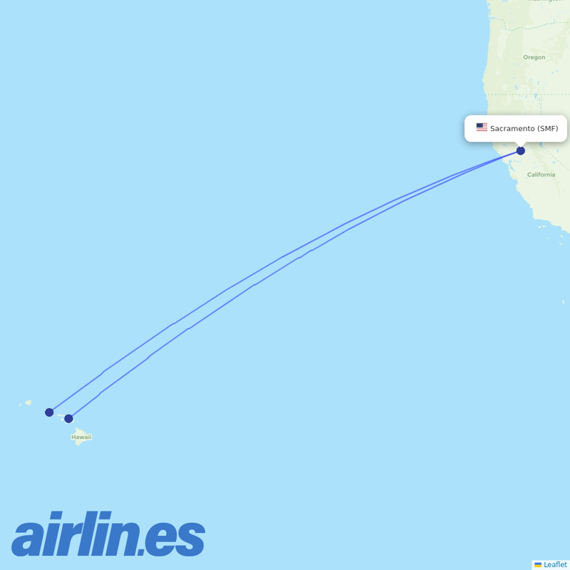 Hawaiian Airlines from Sacramento International destination map