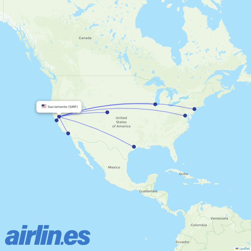 United Airlines from Sacramento International destination map