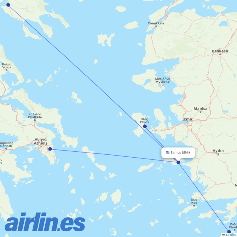 Sky Express from Samos destination map