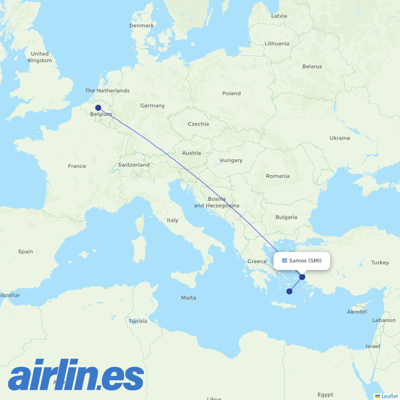 TUI Airlines Belgium from Samos destination map