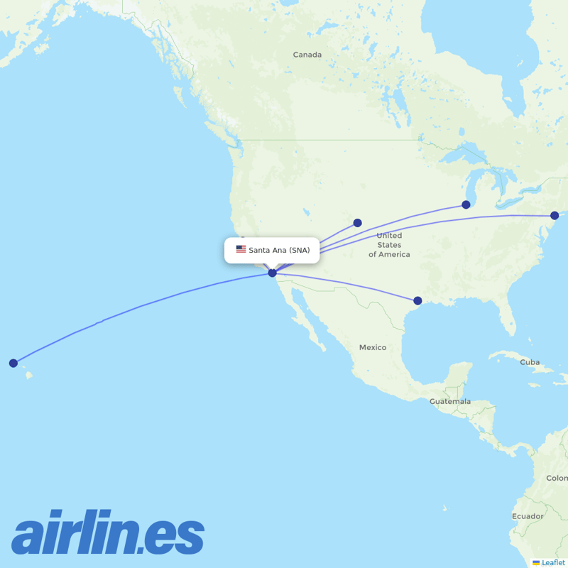 United Airlines from John Wayne Arpt Orange Co destination map