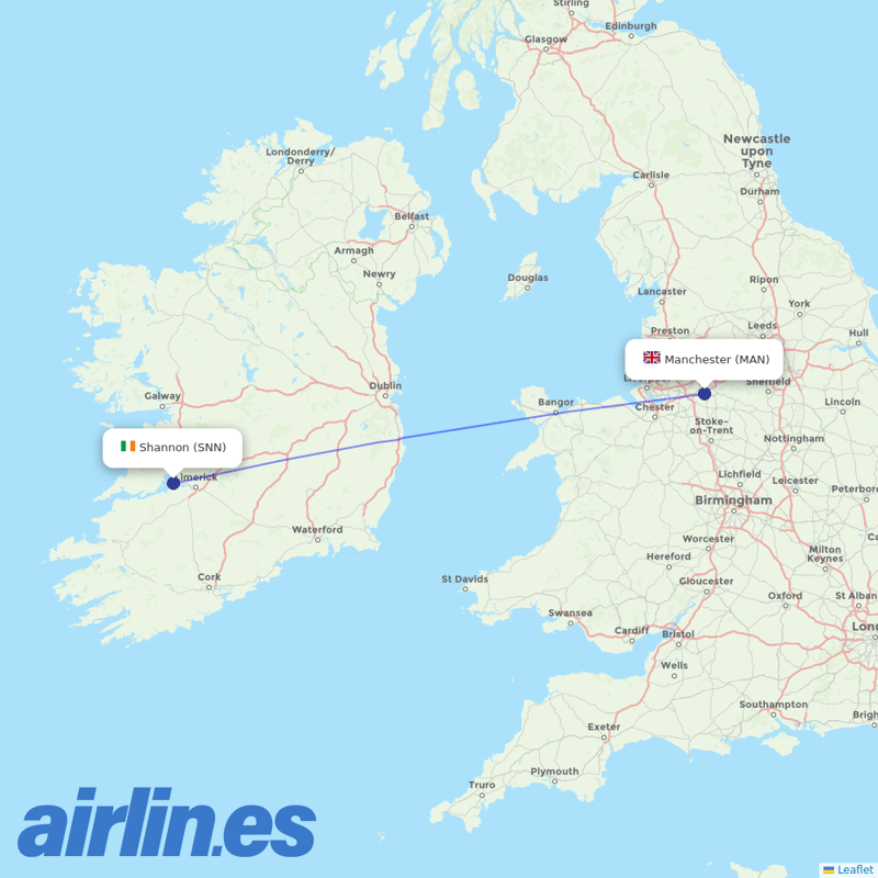 Ryanair UK from Shannon destination map