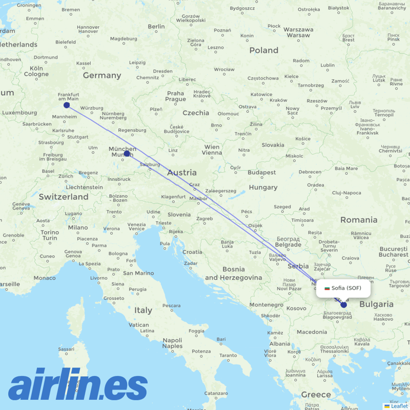 Lufthansa from Sofia Airport destination map