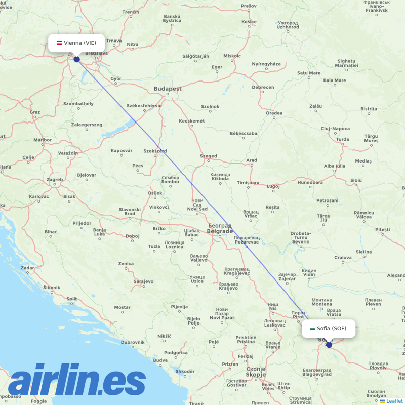 Austrian from Sofia Airport destination map