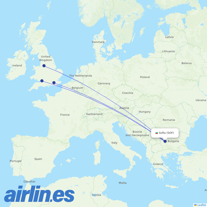 easyJet from Sofia Airport destination map