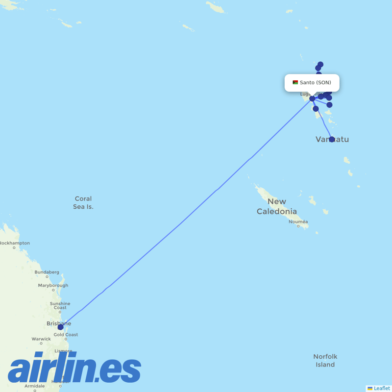 Air Vanuatu from Santo International Airport destination map