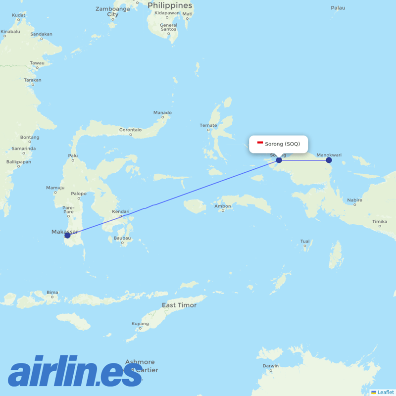 Sriwijaya Air from Jefman destination map