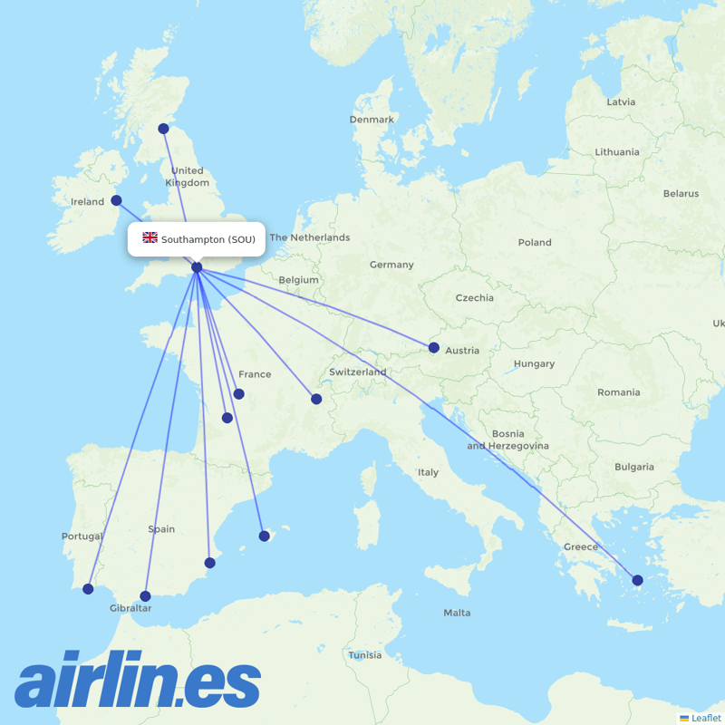 British Airways from Southampton destination map