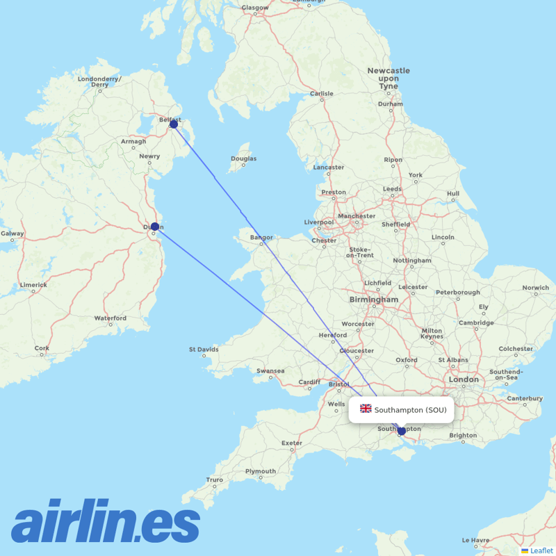 Aer Lingus from Southampton destination map