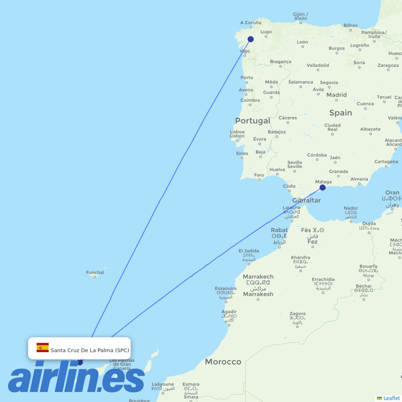 Iberia from La Palma destination map