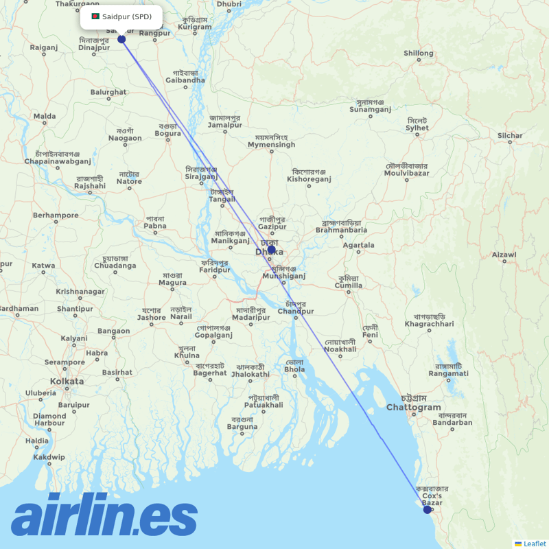 Biman Bangladesh Airlines from Saidpur destination map