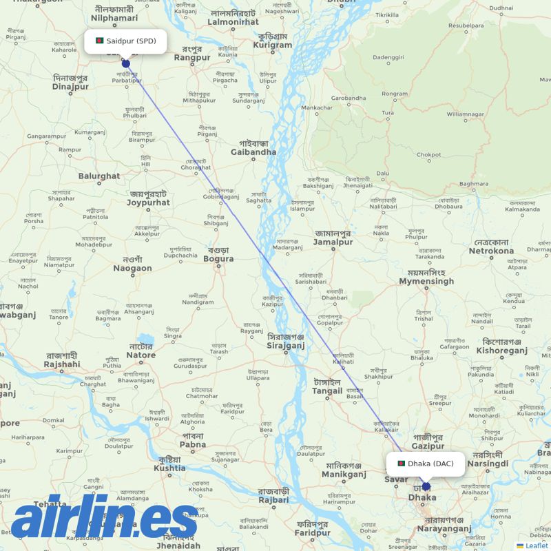US-Bangla Airlines from Saidpur destination map
