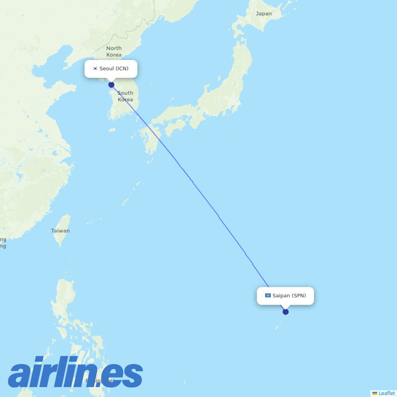 Asiana Airlines from Saipan destination map