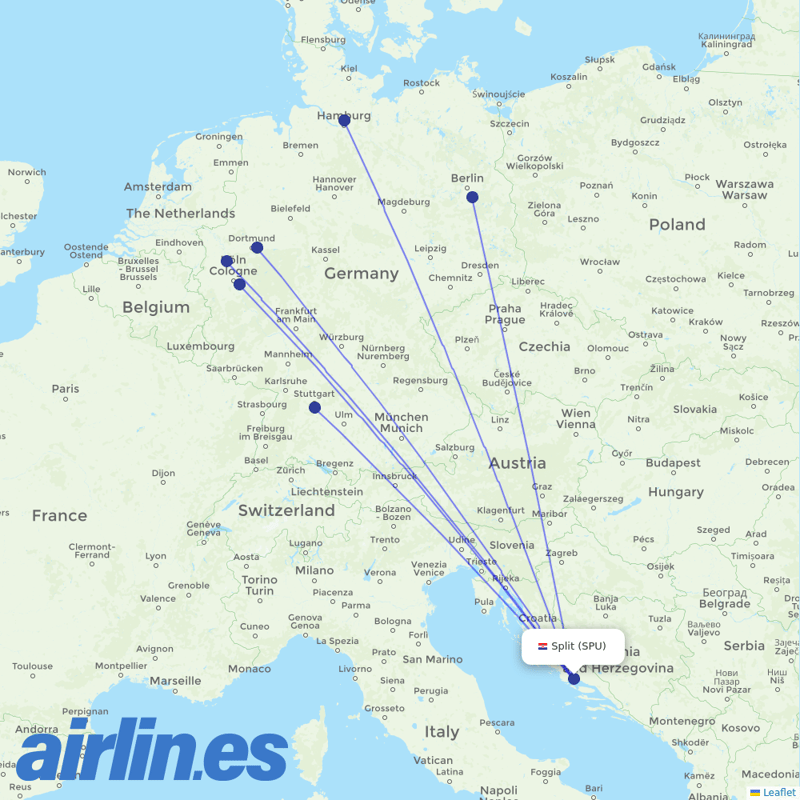 Eurowings from Split Airport destination map