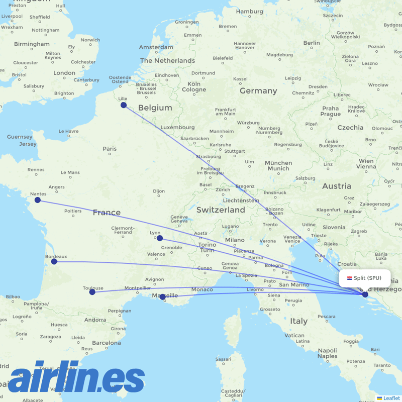 Volotea from Split Airport destination map