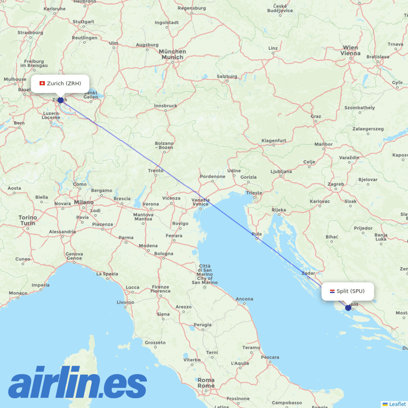 Edelweiss Air from Split Airport destination map