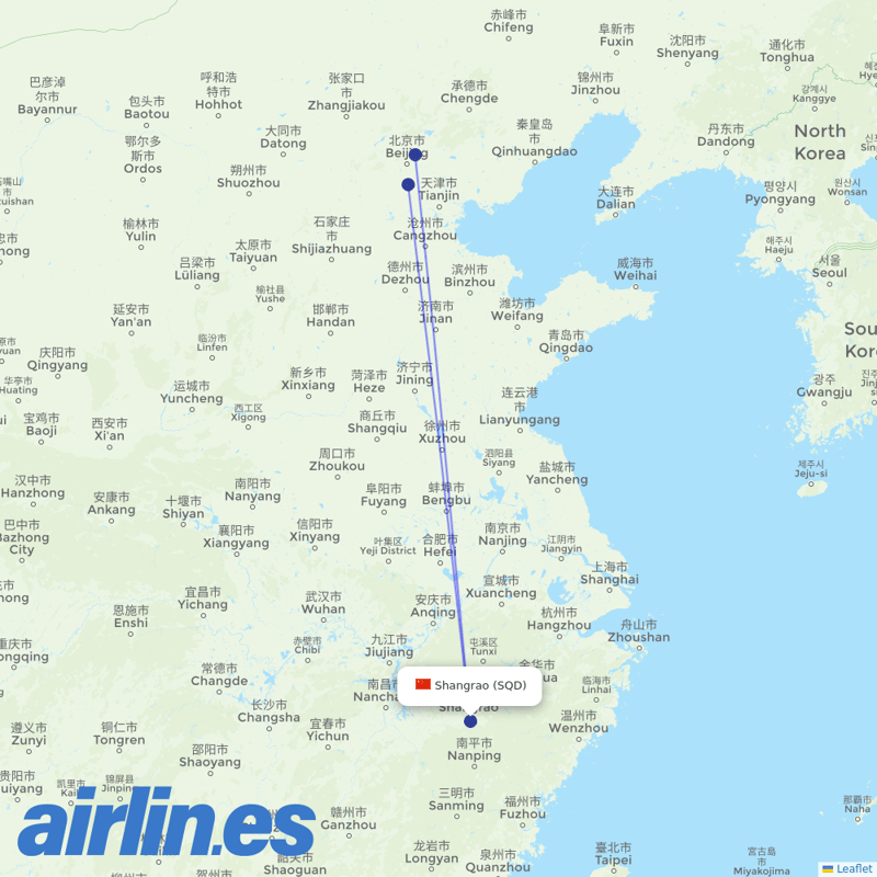 Air China from Sanqingshan Airport destination map