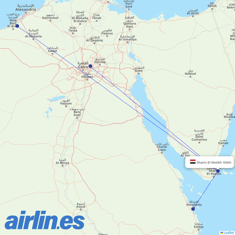 EgyptAir from Sharm El Sheikh Airport destination map