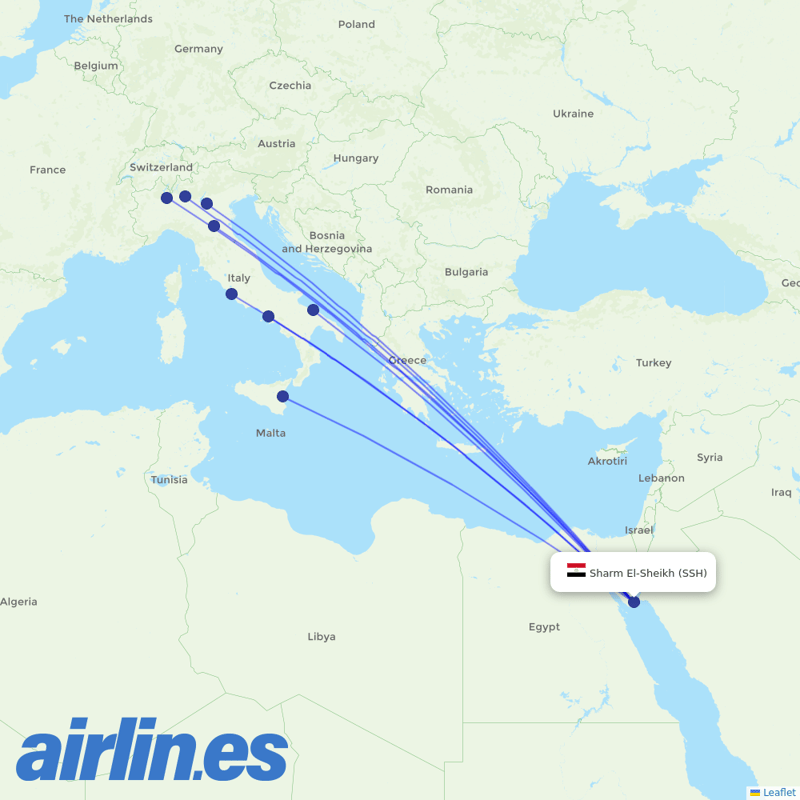 Neos from Sharm El Sheikh Airport destination map