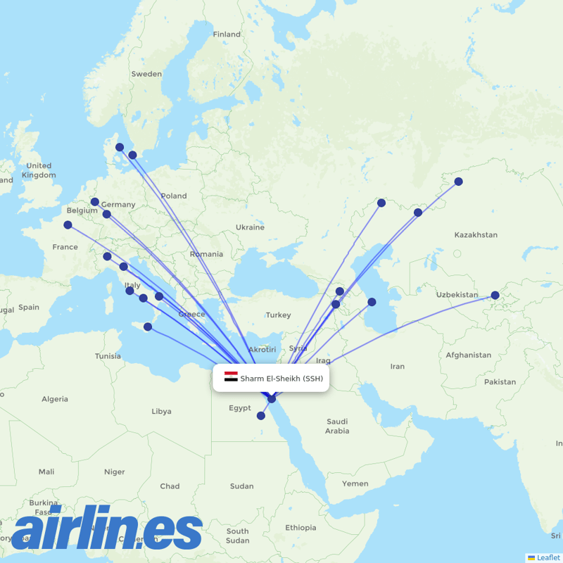 Air Cairo from Sharm El Sheikh Airport destination map